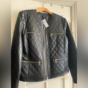 Ann Taylor genuine lamb skin quilted leather moto jacket NEW NWT Large